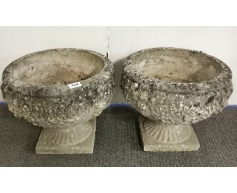 A pair of vintage garden concrete urn planters, Dia. 41cm, H. 34cm.