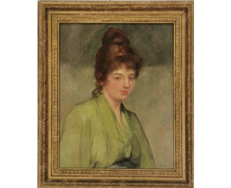 A late 19th Century modernist oil on canvas portrait of a young woman monogramed TP and dated 1894, frame size 53 x 64cm.