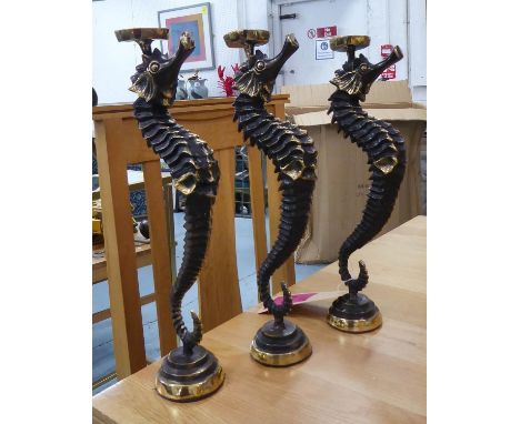 SEA HORSE TEA LIGHT CANDELABRA, a set of three, 39cm H. (3) 