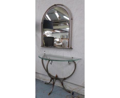 CONSOLE TABLE AND MIRROR, contemporary design, worked metal and glass, console 100cm x 40cm x 47cm, mirror 82cm x 91.5cm. (2)