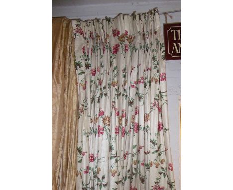 CURTAINS, a pair, vintage floral chintz lined, 130cm W x 200cm drop. (2) 