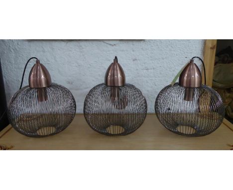 PENDANT LIGHTS, a set of three, vintage style coppered finish, 130cm drop. (3) 