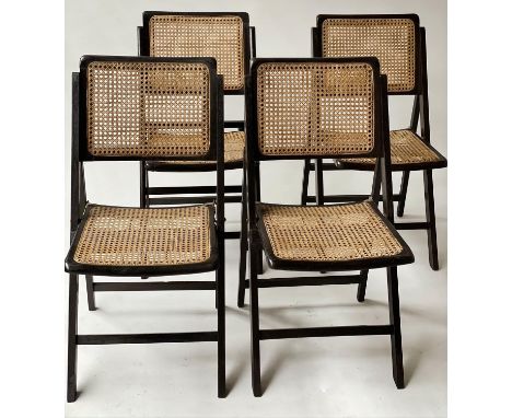 CANE DINING CHAIRS, a set of four, vintage 1970's, folding with paneled backs and seats, 83cm tall approx. (4) 