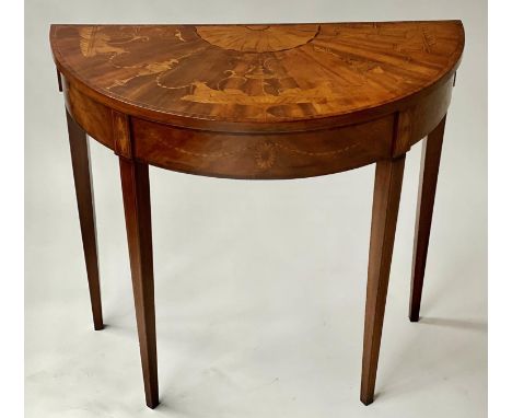 CONSOLE TABLE, George III design demi lune mahogany and satinwood inlay in the manner of Robert Adam, 88cm x 82cm H x 44cm. 