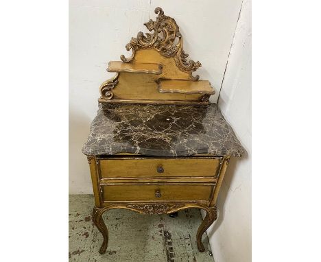 PETITE COMMODE, Louis XV style giltwood with marble top, two drawers, 59cm x 40cm x 113cm. 