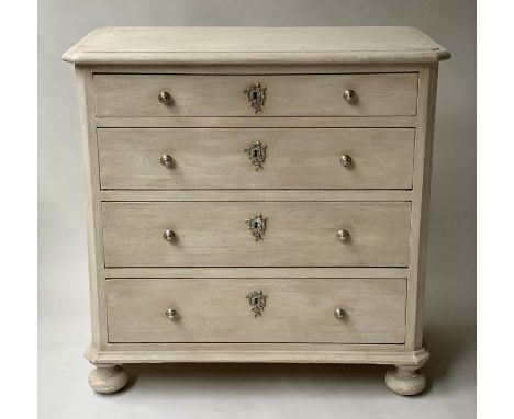 GUSTAVIAN COMMODE, 19th century Swedish grey painted and silvered metal with four drawers, 91cm x 91cm H x 44cm. 