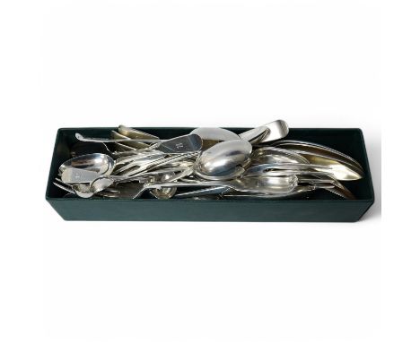 A part canteen of Victorian provincial silver fiddle pattern flatware by Josiah Williams &amp; Co, Exeter, 1881, comprising s