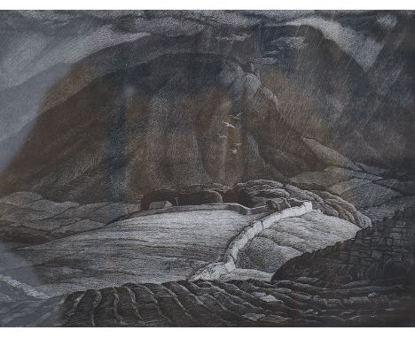 Leslie M. Ward (1888–1978), lithograph, 'Storm in stone wall country', signed and dated '45 in pencil, Society of Graphic Art