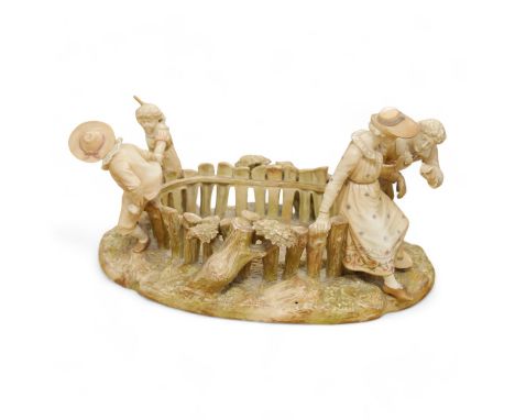 A massive Hadleys Worcester porcelain figural centrepiece, signed, 48cm wide. Condition - fair to good
