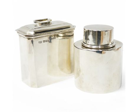 A George V silver octagonal tea caddy, by Carrington &amp; Co, London, 1917, height 9cm, together with an earlier silver circ