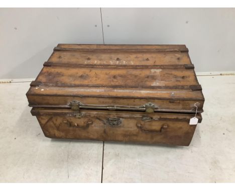 A late Victorian Newton Shakespeare &amp; Co. Ltd. Patent tin trunk, width 86cm, depth 54cm, height 40cm. Condition - poor