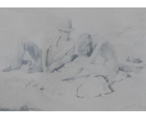 After Sir William Orpen (1878-1931), lithographic print, ‘The Draughtsman and his model’, signed and dated 1910 in the plate,