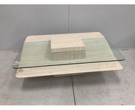 A Contemporary Italian design reconstituted marble and glass rectangular coffee table, width 110cm, depth 80cm, height 41cm. 