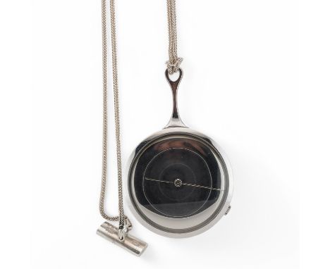 A Danish stainless steel Vivianna Torun for Georg Jensen pendant watch, on a 925S Georg Jensen chain, numbered 958, 78cm. Con