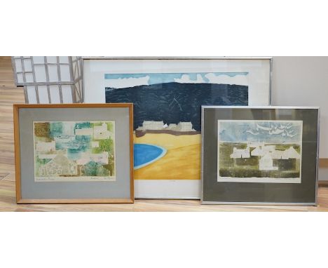 John Stops (1925-2002), two monoprints comprising: Pembrokeshire harbour and Farm settlement, Pembrokeshire, each signed in p