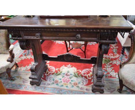 A 19th century Italian mahogany console table, moulded rectangular top above a single frieze drawer flanked by acanthus scrol