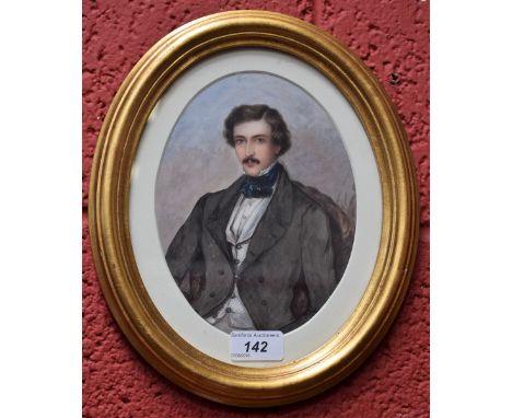 Anne Burdon (19th century)Portrait of Richard Burdon, Esqinscribed to verso, watercolour, oval, 19.5cm x 14.5cm