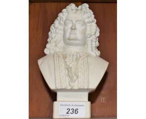 A late 19th century Robinson &amp; Leadbeater Parian portrait bust, of George Frideric Handel (1685-1759), inscribed square p