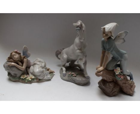 A Lladro Privilege Collection Fantasy model, Unicorn, boxed; others, similar, Fairies (3)