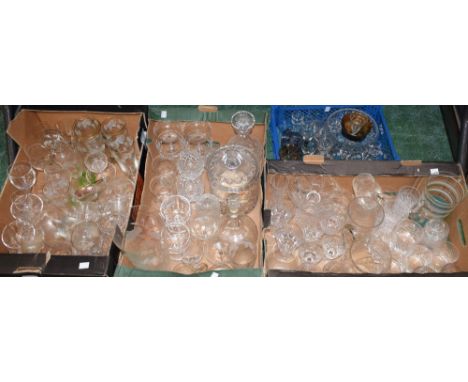 Glassware - various, cut glass biscuit barrel, trinket pot, bowls, vases, drinking glasses, whiskey tumblers, decanters, etc,