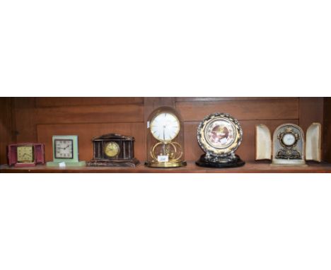 A Majak USSR mantel clock, Art Deco style black dial, Arabic numerals; an Art Deco style onyx mantel clock; a Kundo glass dom