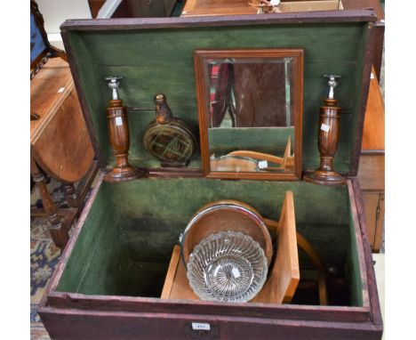 Boxes and Objects - a retro Bentwood child's rocking chair; a domed topped trunk; a mid 20th century oak chrome and pressed g