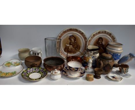 Ceramics and Glass - a Royal Worcester miniature cup; a Royal Crown Derby Posies pattern plate; a Crown Ducal vase; Denby, in