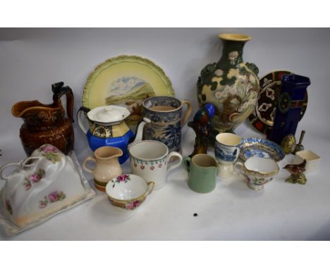 Ceramics - a pair of Dresden hand painted shaped cups and saucers; Oriental globular vase; an Abbeydale Chrysanthemum pattern