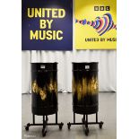 2x Drum Props from Sam Ryder performance in Grand Final - on wheeled bases - Dia 370 x H 920mm