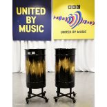 2x Drum Props from Sam Ryder performance in Grand Final - on wheeled bases - Dia 370 x H 920mm