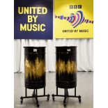 2x Drum Props from Sam Ryder performance in Grand Final - on wheeled bases - Dia 370 x H 920mm