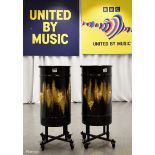 2x Drum Props from Sam Ryder performance in Grand Final - on wheeled bases - Dia 370 x H 920mm