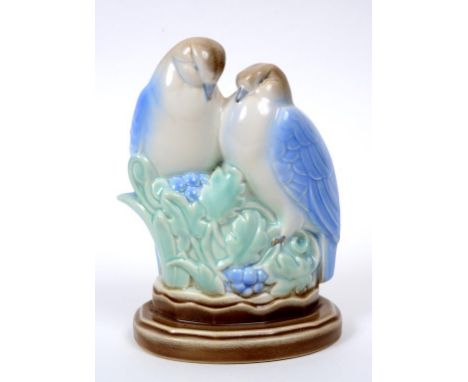 A Poole Pottery group, Love Birds, 808, with incised marks to base, 19.5 cm high  See illustration Condition report Report by
