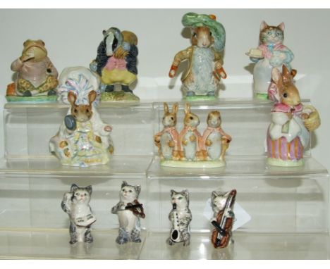 A set of four Beswick Cat Orchestra figures, 1026-1029, all gloss, a Beatrix Potter figure, Lady Mouse, BP-1, and other Beatr
