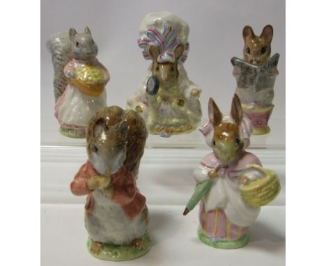 Five Beswick Beatrix Potter figures, including Mrs Rabbit, 1st version, and Goody Tiptoes, all BP-2 (5) Condition report Repo