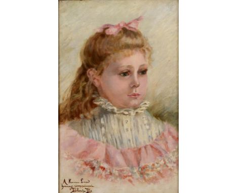 A Kainiel Lund, a bust portrait of a young girl Blanche Tess, oil on canvas, signed, 45 x 28 cm  See illustration