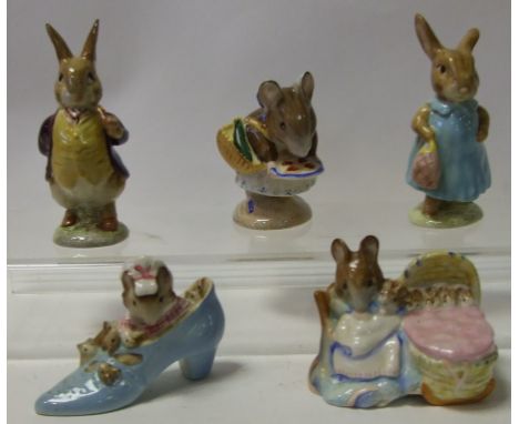 Five Beswick Beatrix Potter figures, including Mr Benjamin Bunny, 1st version, and Mrs Flopsy Bunny, all BP-2 (5) Condition r