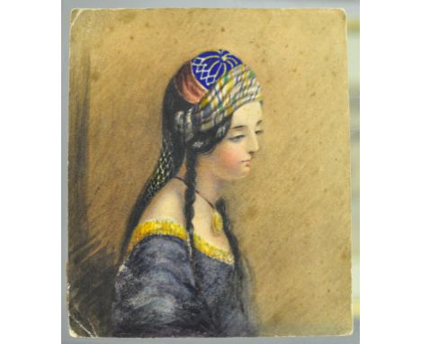 A bust portrait miniature, of a lady, watercolour, 7 x 6 cm, and another miniature (2)