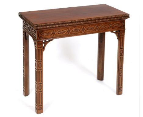 A George III mahogany card table, with blind fret carved decoration, 80 cm wide  See illustration Condition report Report by 