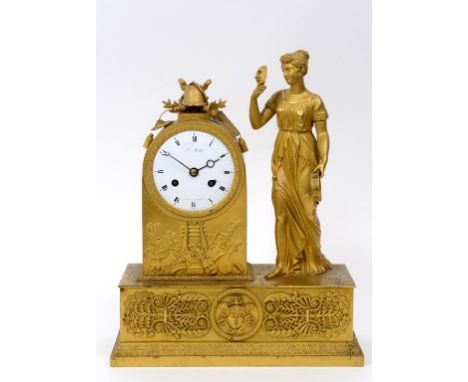 A French Empire mantel clock, the 10 cm diameter dial signed LS. Mallet and H. DE M. D. D'ORLEANS, N 794, with Roman numeral,