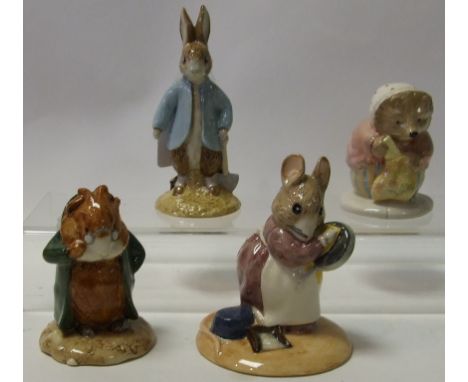 A Beswick Beatrix Potter figure, Head Gardner BP-11a, and three others, Hunca Munca, style two, Peter Rabbit Digging, and Mrs