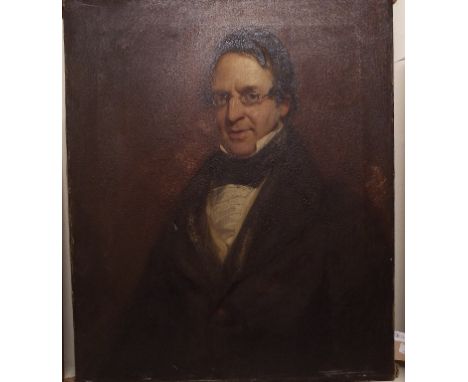 19th century English school, a bust portrait of a gentleman wearing a cravat, oil on canvas, 76 x 63 cm (unframed)