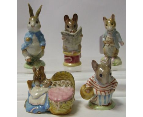 Five Beswick Beatrix Potter figures, including Tailor of Gloucester, and Johnny Town-Mouse, all BP-2 (5) Condition report Rep
