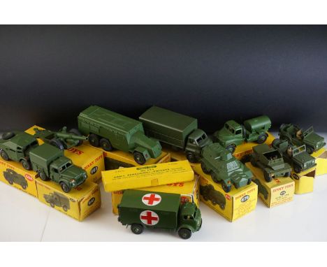 11 Boxed Dinky military diecast models to include 621 3 Ton Army Wagon, 677 Armoured Command Vehicle, 693 7.2 Howitzer, 626 M