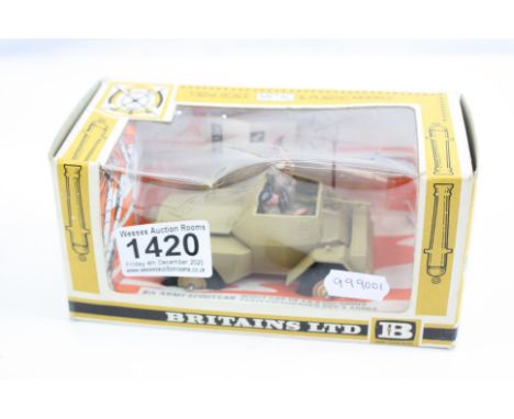 Boxed Britains 1/32 9784 8th Army Scout Car diecast model, ex shop stock with box window squash 