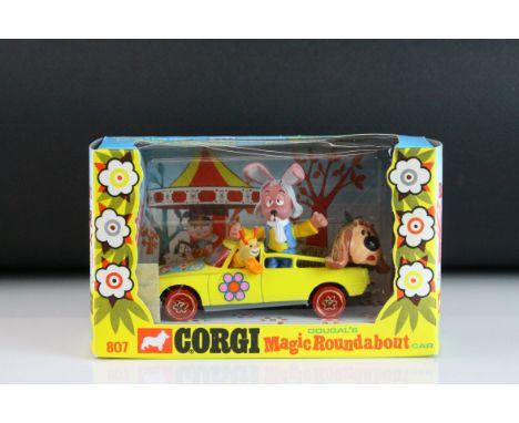 Boxed Corgi 807 Dougal's Magic Roundabout Car in excellent condition with unused sticker sheet, original price sticker to end