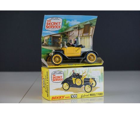 Boxed Dinky 109 Gerry Anderson's The Secret Service Gabriel Model T Ford diecast model in black and yellow, diecast near mint