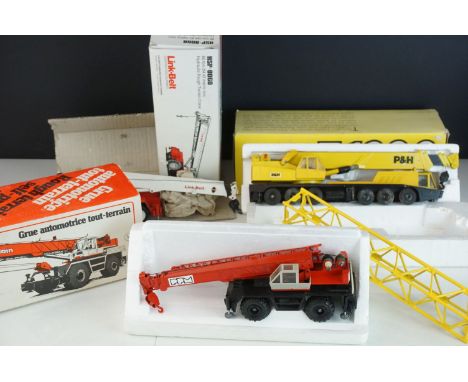 Three boxed 1/50 diecast construction models to include NZG 318 HSP8060 Hydraulic Crane Link Belt, Gescha 3071 T1300 Hydrauli