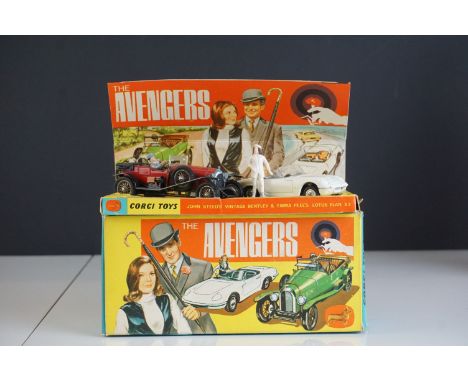 Boxed Corgi Gift Set 40 The Avengers with Vintage Bentley and Lotus Elan, both figures and one umbrella, inner display stand 