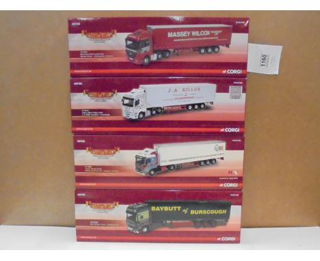 Four boxed 1:50 Corgi Hauliers of Renown diecast to include  Foden Alpha Fridge Trailer (CC13915), Scania 143 Box Trailer (CC